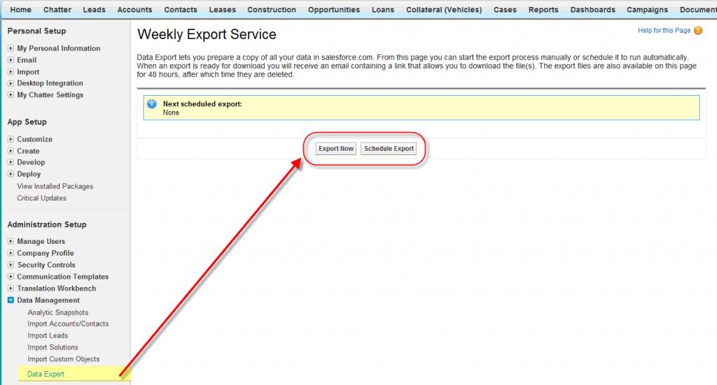 Start Weekly Data Export