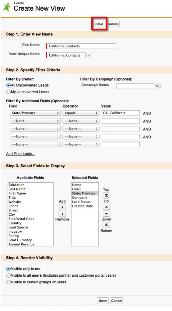 Create Lead View Step 1