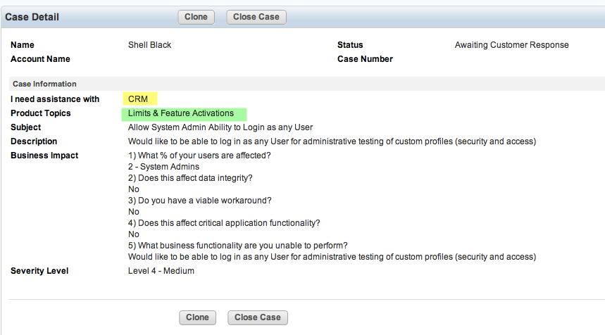 Submit a Case to Enable Feature