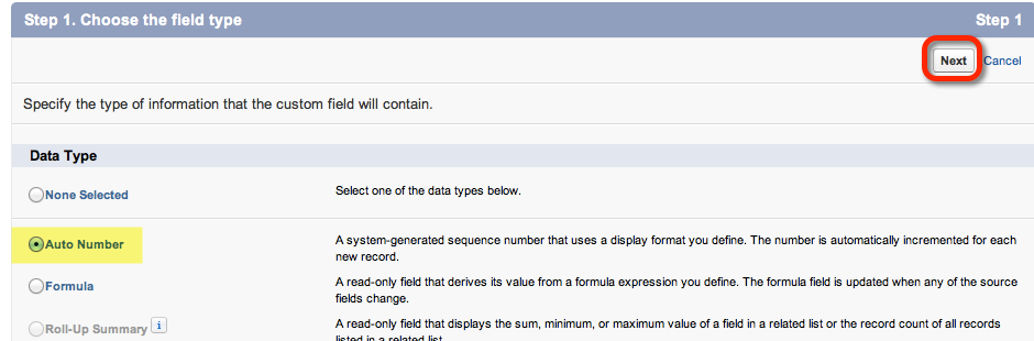 Step 1 Auto Number