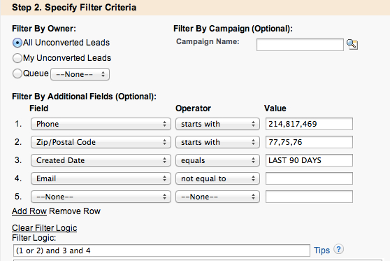 Step 2 - Specify Filter Criteria