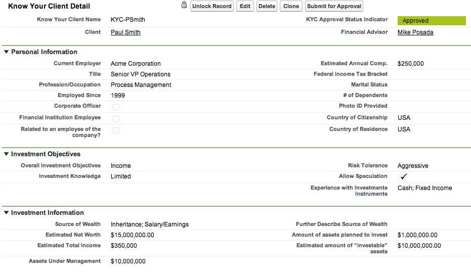 Example Know Your Client Salesforce Wealth Management
