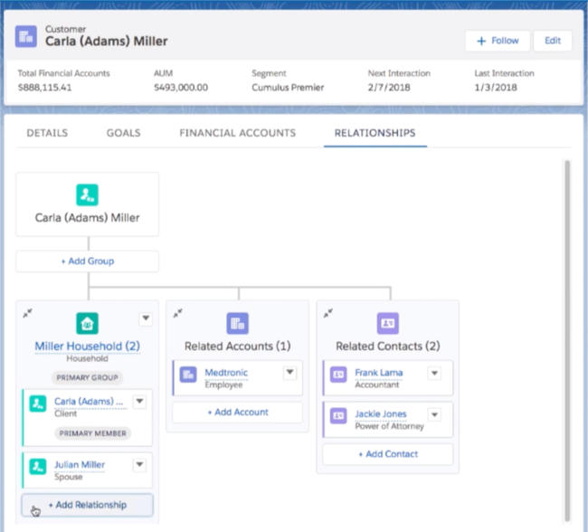 Screen capture showing an example of a Relationship Map, a core feature of FSC wealthtech platform.