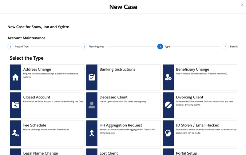 New Case type Selection