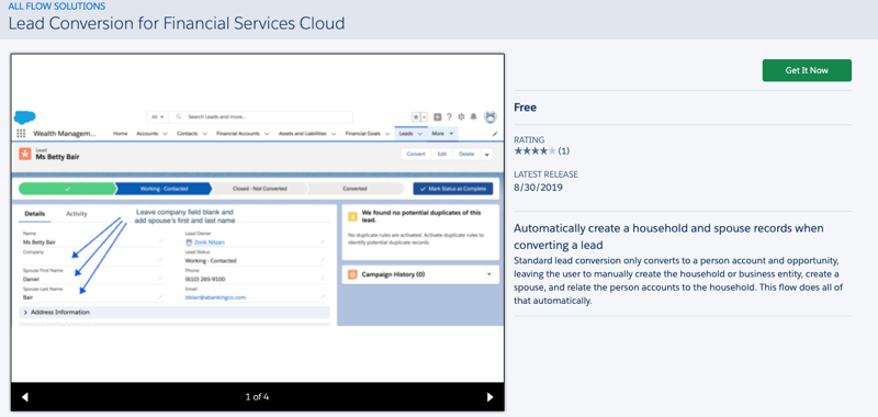 Screenshot of an AppExchange Lead Conversion App for FSC