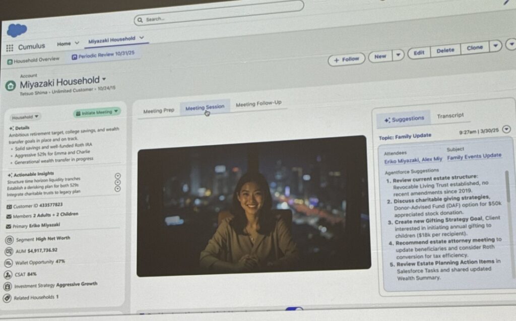 Salesforce slide showing a video embedded within the Meeting Session tab.
